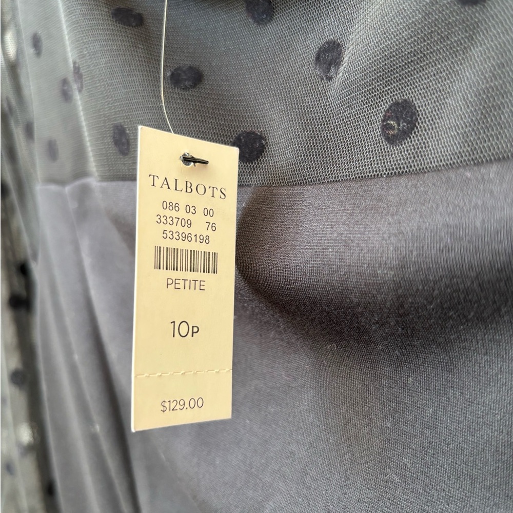 NWT Talbots Black Dress with Sheer Polka Dot Detail. 3/4 Sleeves. NWT. Size 10P - Picture 5 of 7